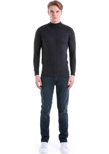 Antrasit Regular Fit Desenli Yarım Balıkçı Yaka Yün Triko Kazak fırsatları