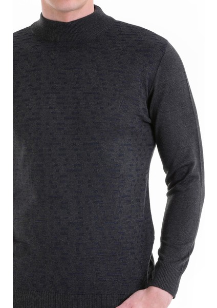 Antrasit Regular Fit Desenli Yarım Balıkçı Yaka Yün Triko Kazak indirimleri