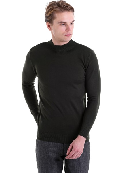 Haki Regular Fit Düz Yarım Balıkçı Yaka Yün Triko Kazak fiyatları