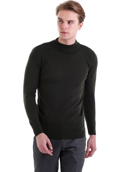 Haki Regular Fit Düz Yarım Balıkçı Yaka Yün Triko Kazak modelleri