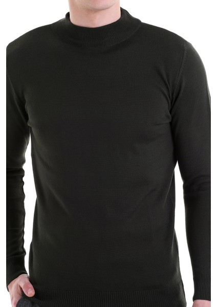 Haki Regular Fit Düz Yarım Balıkçı Yaka Yün Triko Kazak indirimleri