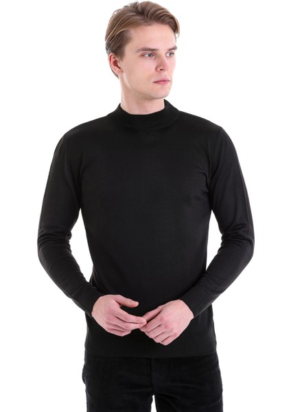 Siyah Regular Fit Düz Yarım Balıkçı Yaka Yün Triko Kazak fiyatları