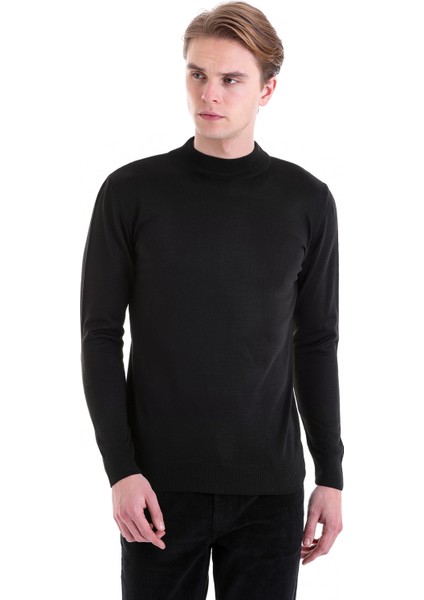 Siyah Regular Fit Düz Yarım Balıkçı Yaka Yün Triko Kazak modelleri