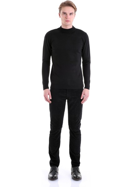 Siyah Regular Fit Düz Yarım Balıkçı Yaka Yün Triko Kazak fırsatları