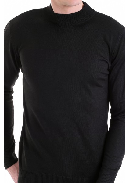 Siyah Regular Fit Düz Yarım Balıkçı Yaka Yün Triko Kazak indirimleri