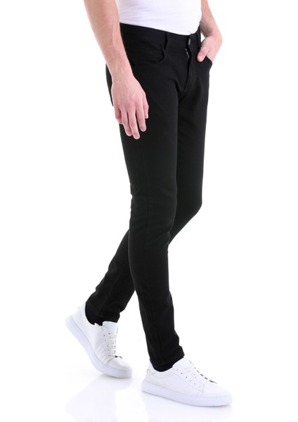 Siyah Slim Fit Desenli 5 Cep Düşük Bel Kanvas Pantolon