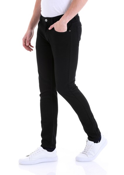 Siyah Slim Fit Desenli 5 Cep Düşük Bel Kanvas Pantolon