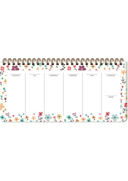 Krem Çiçek Spiralli Planner 13X27