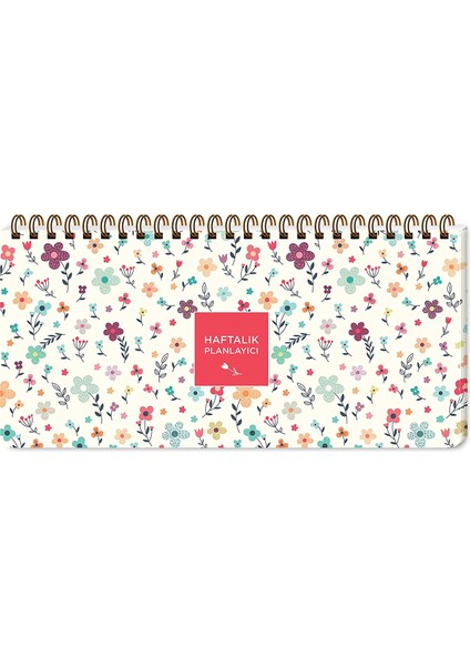 Krem Çiçek Spiralli Planner 13X27