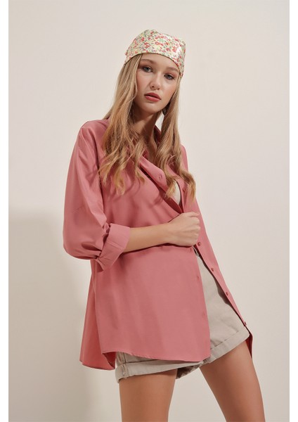 3900 Oversize Uzun Basic Gömlek - Gül Kurusu indirimleri