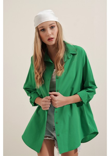 3900 Oversize Uzun Basic Gömlek - Yeşil fiyatları