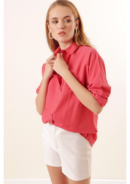 3900 Oversize Uzun Basic Gömlek - Nar fiyatları