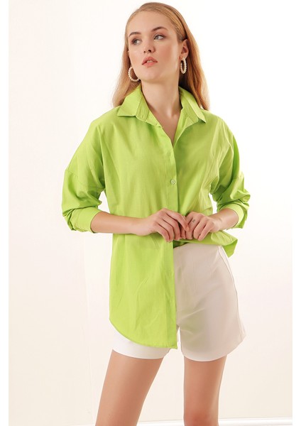 3900 Oversize Uzun Basic Gömlek - G.yeşil