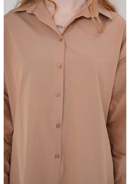 3900 Oversize Uzun Basic Gömlek - Camel fırsatları