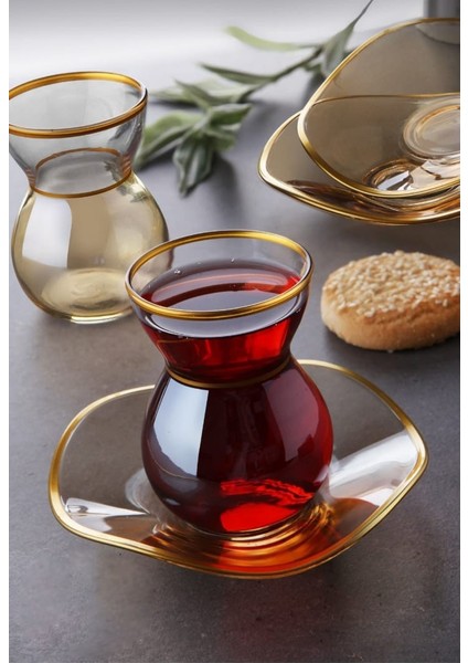 6 `lı set 12 parça çay takımı Gold 6 Kişilik Çay seti Sunumluk