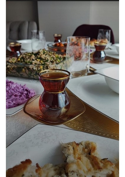 6 `lı set 12 parça çay takımı Gold 6 Kişilik Çay seti Sunumluk
