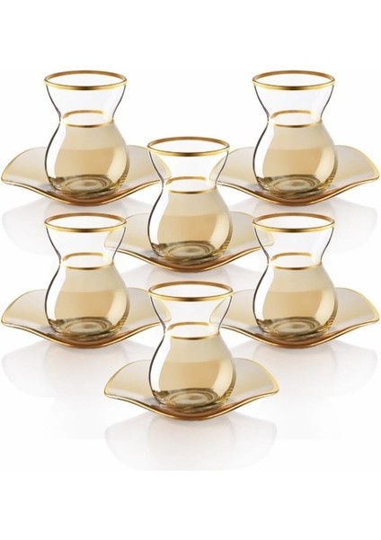 6 `lı set 12 parça çay takımı Gold 6 Kişilik Çay seti Sunumluk