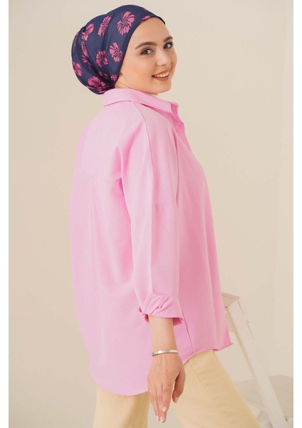 103901 Oversize Basic Tesettür Gömlek - Pembe