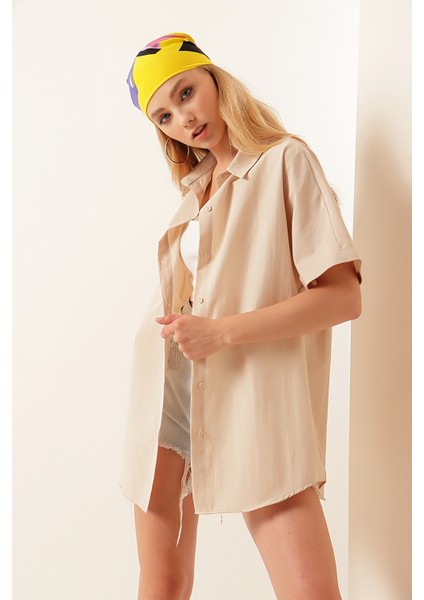 20120 Oversize Kısa Kollu Gömlek - Krem fırsatları