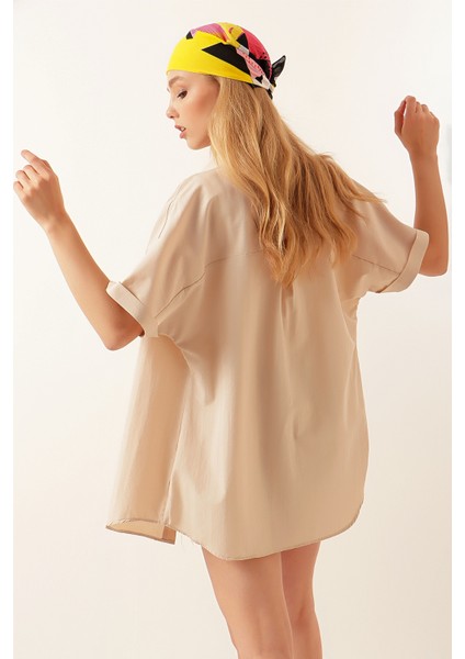 20120 Oversize Kısa Kollu Gömlek - Krem indirimleri