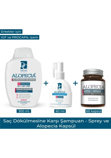 Dermo Clean Alopecıa Erkek Procapıl ve Igf Içerıkli Şampuan & Sprey & 60 Kapsül Seti