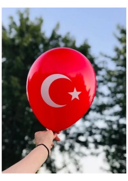 12" Ay Yıldız Baskılı Balon 1+1 - 100 Adet