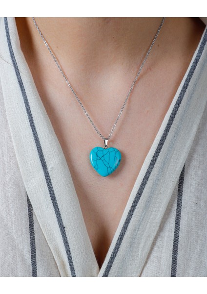 Doğaltaş Turkuaz Kalp Kolye Ucu