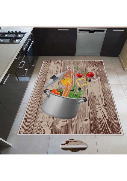 Dekoratif Özel Tasarım Ince Yıkanabilir Leke Tutmaz Kaydırmaz Taban Mutfak Halısı