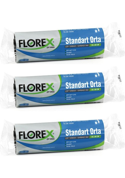 Standart Orta Boy Çöp Torbası Siyah 55 x 60 cm 3 x 20'li