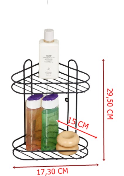 Orsa Home 910 Mat Siyah Iki Katlı Banyo Köşe Rafı
