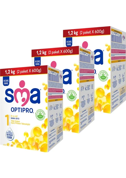 Sma Optipro 1 0-6 Ay Bebek Sütü 1200 gr x 3 Adet