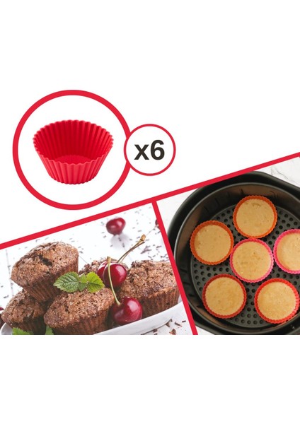 Airfryer Silikon Kek Muffin Kalıbı 6’lı, Tüm Hava Fritözleriyle Uyumlu