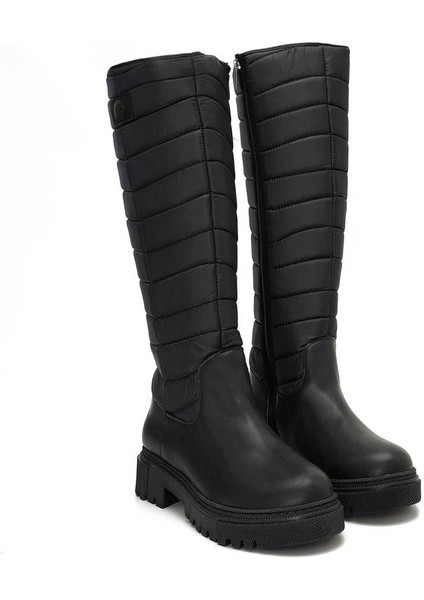 Rahat Sıcak Astar Fermuarlı Uzun Kadın Çizme Siyah