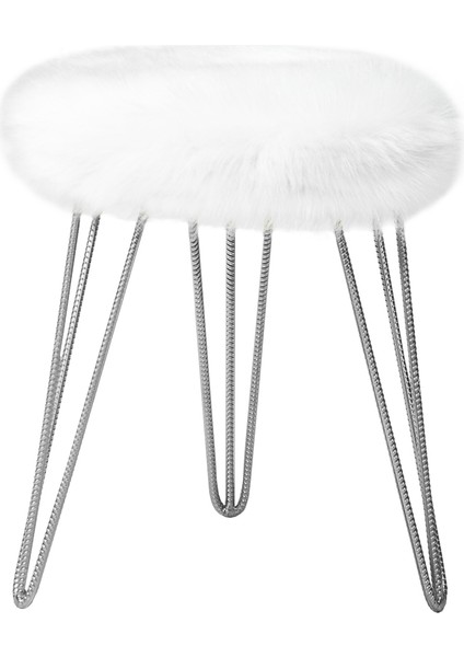 Gigi Beyaz Peluş Silver Ayaklı Puf Pş01