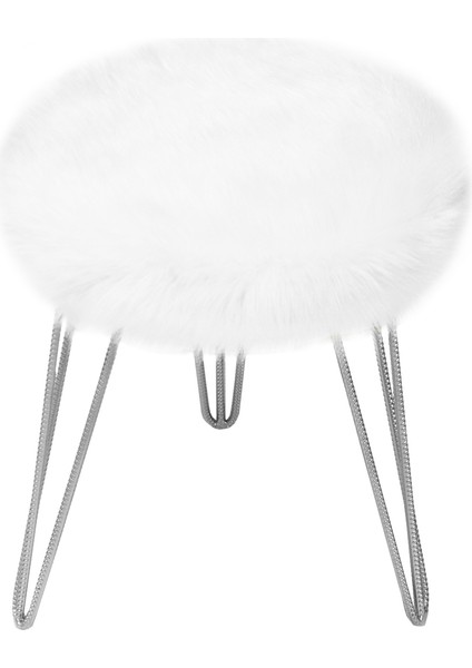 Gigi Beyaz Peluş Silver Ayaklı Puf Pş01