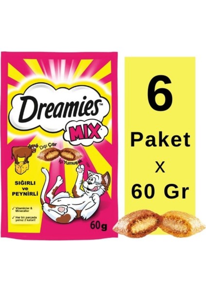 Mix Sığır Etli Yavru ve Peynirli Yetişkin Kedi Ödülü 60 Gr 6 Adet