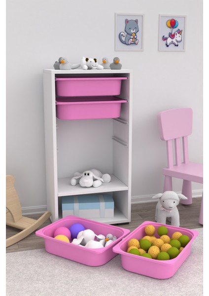 4 Sepetli Pembe Çok Amaçlı Dolap