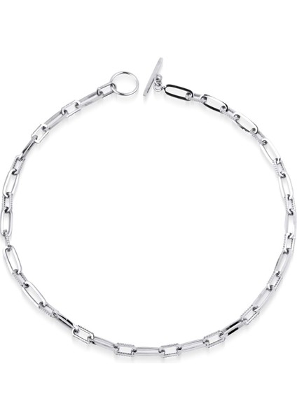 925 Ayar Ağır Altın Kaplama Taşlı Ataç Kolye - Gümüş - 45 cm - BLV00438-5924