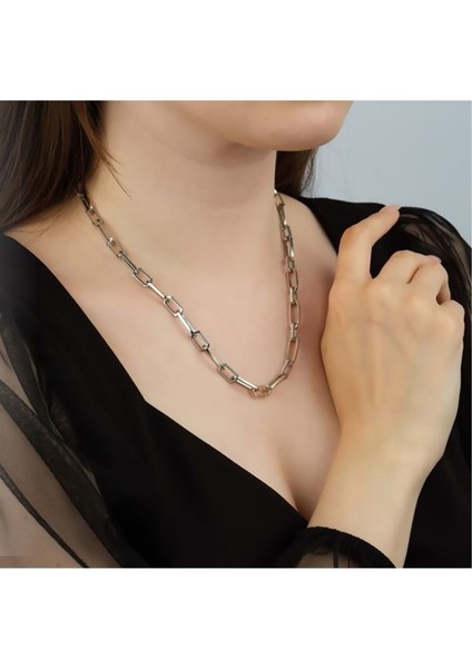 925 Ayar Ağır Altın Kaplama Taşlı Ataç Kolye - Gümüş - 45 cm - BLV00438-5924 fiyatları