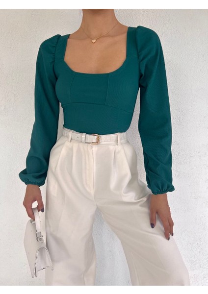 Korse Görünümlü Crop Bluz