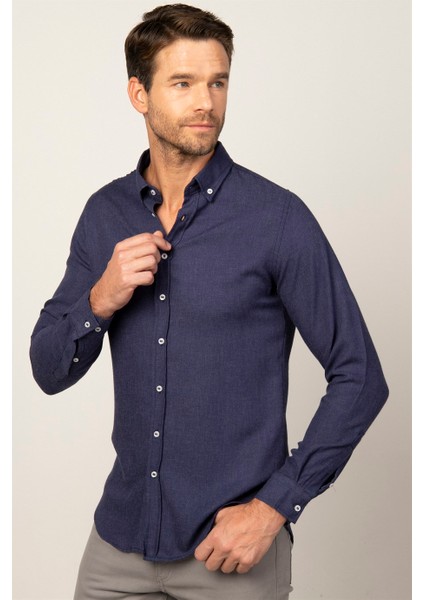 Slim Fit Kışlık Yün Viskon Düz Gömlek