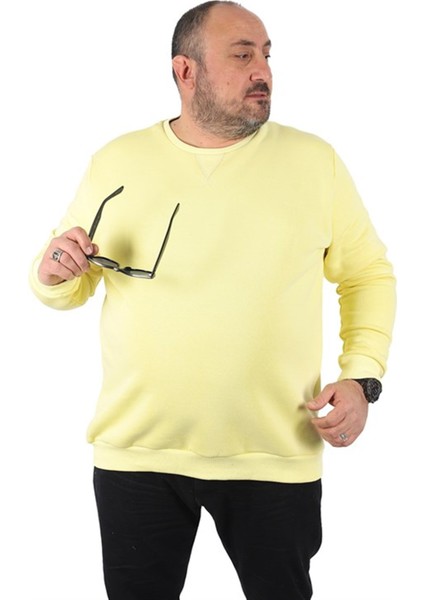 Büyük Beden Sweatshirt V Design 22742 Sarı