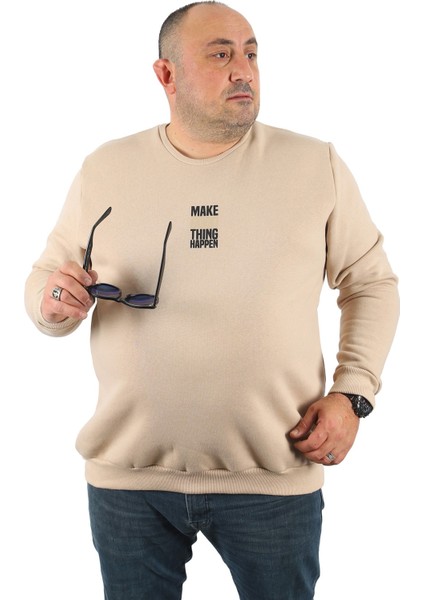 Büyük Beden Unisex Sweat Make Good 22734 Bej
