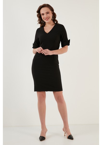 Kol Detaylı V Yaka Yırtmaçlı Elbise Bayan Elbise 6058598 fiyatları