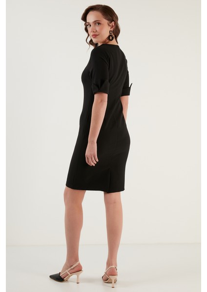 Kol Detaylı V Yaka Yırtmaçlı Elbise Bayan Elbise 6058598 indirimleri