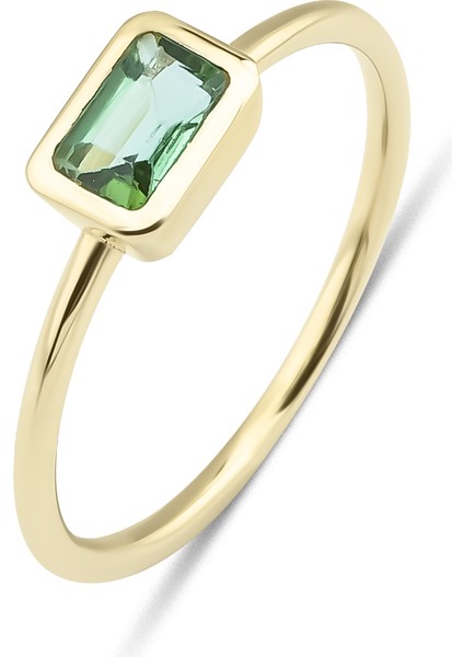 14 Ayar Altın Zümrüt Kesim Doğal Yeşil Turmalin Yüzük KRS008-T14GR