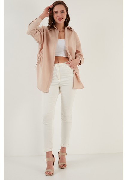 Büzgü Detaylı Pamuklu Rahat Kesim Gömlek Bayan Gömlek 6234779 fiyatları