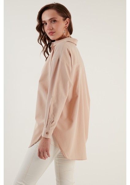 Büzgü Detaylı Pamuklu Rahat Kesim Gömlek Bayan Gömlek 6234779 indirimleri