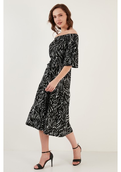 Çiçekli Carmen Yaka Truvakar Kol Midi Elbise Bayan Elbise 5863718 fiyatları