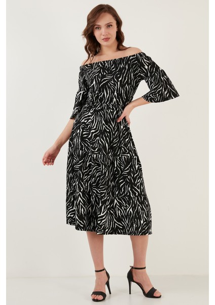 Çiçekli Carmen Yaka Truvakar Kol Midi Elbise Bayan Elbise 5863718 fırsatları